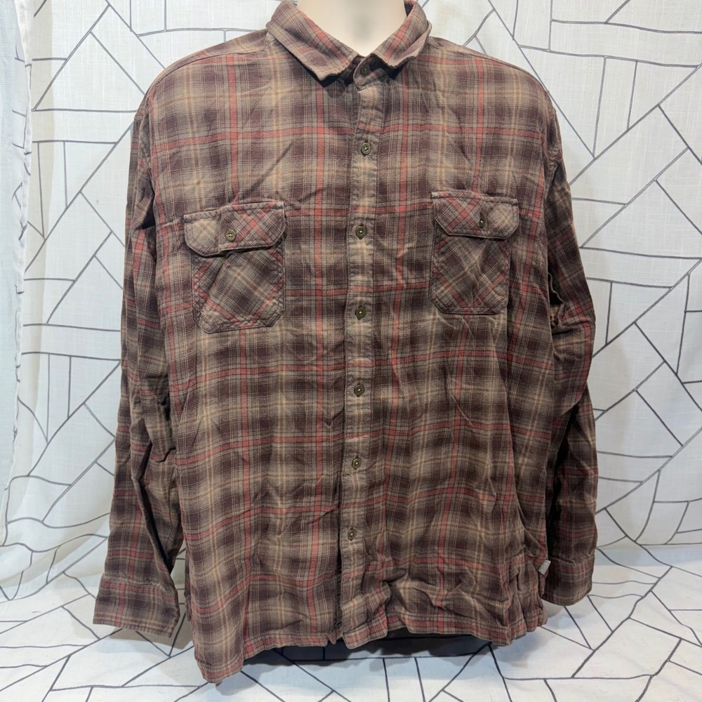 Kuhl Button Down Shirt XXLarge Brown Plaid Long Sleeve Outdoor Hiking‎